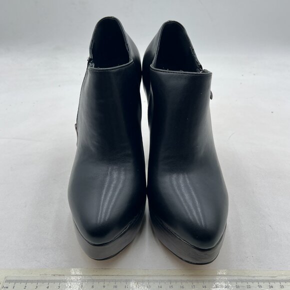 Black Trendy Chunky High Heels Platform Ankle Boots Pointed Toe Side Zipper Boot - Picture 3 of 8